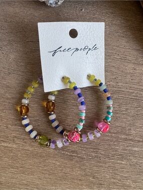 Free People Colorful Beaded Hoop Earrings NWT Boho Statement